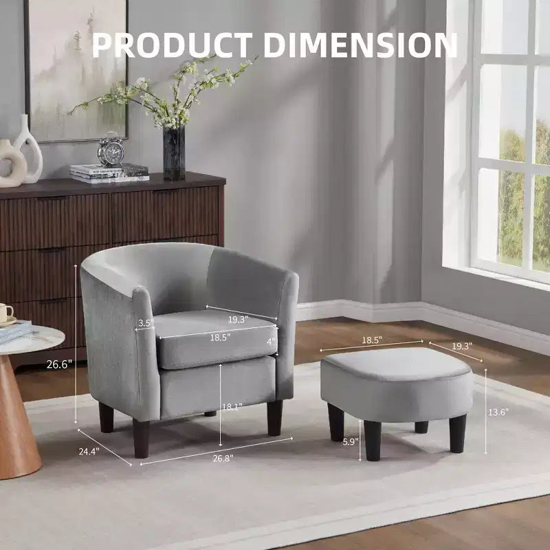 Velvet Accent Chair with Ottoman, Modern Barrel Chair Armchair for Living Room, Bedroom