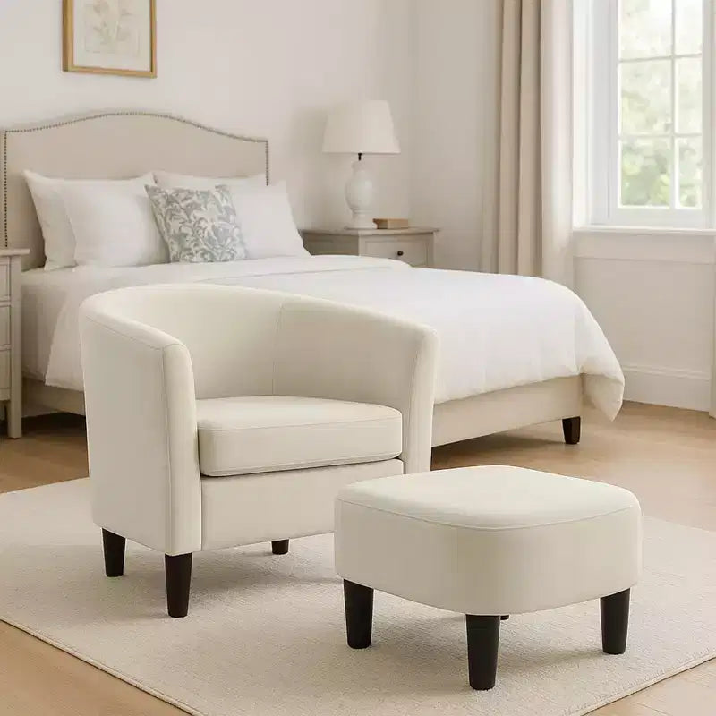 Velvet Accent Chair with Ottoman, Modern Barrel Chair Armchair for Living Room, Bedroom