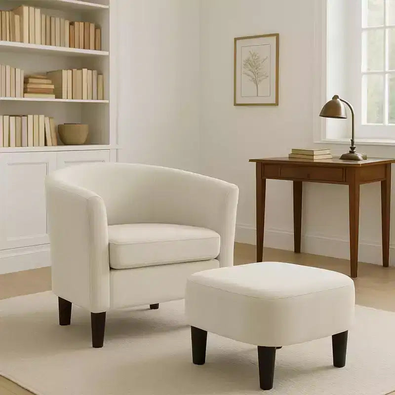 Velvet Accent Chair with Ottoman, Modern Barrel Chair Armchair for Living Room, Bedroom