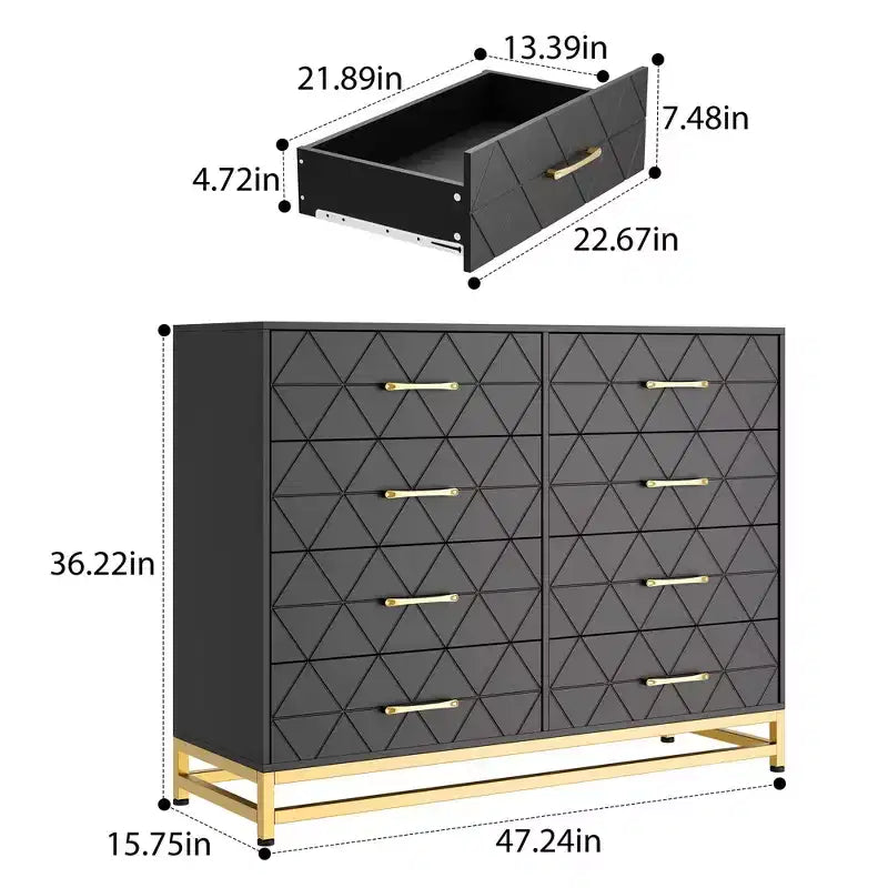Black 8-Drawer Tall Dresser with Soft-Close Glides & Anti-Tip Kit, 36.2"H Space-Saving Storage Organizer