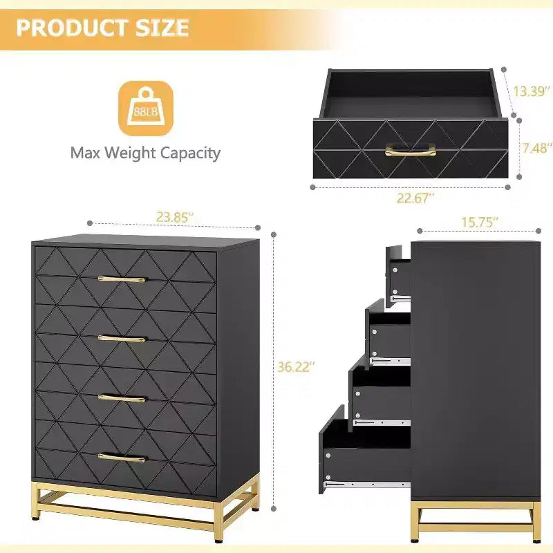 4-Drawer Tall Dresser with Soft-Close Glides & Metal Handles, Modern Storage Organizer for Bedroom & Closet