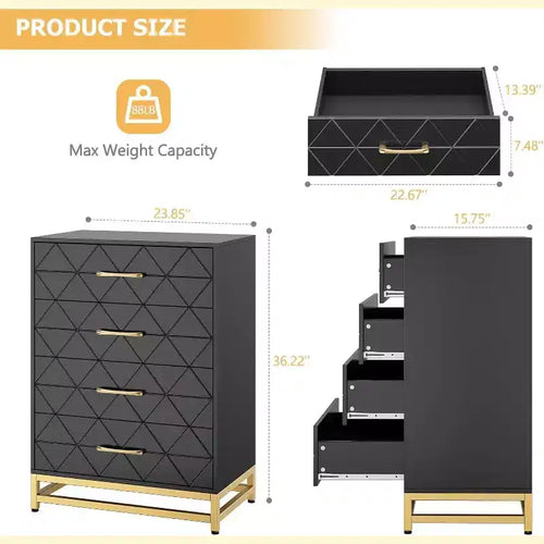 4-Drawer Tall Dresser with Soft-Close Glides & Metal Handles, Modern Storage Organizer for Bedroom & Closet