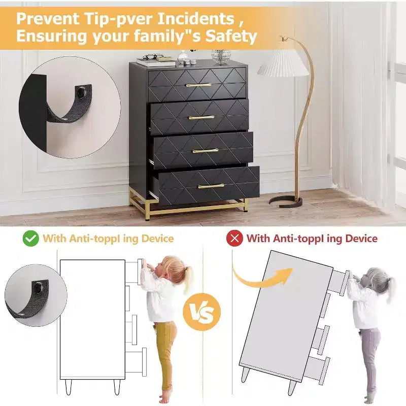 4-Drawer Tall Dresser with Soft-Close Glides & Metal Handles, Modern Storage Organizer for Bedroom & Closet