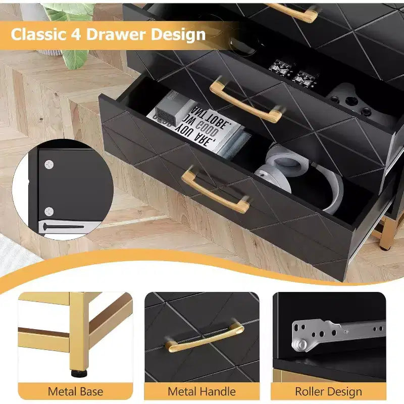4-Drawer Tall Dresser with Soft-Close Glides & Metal Handles, Modern Storage Organizer for Bedroom & Closet