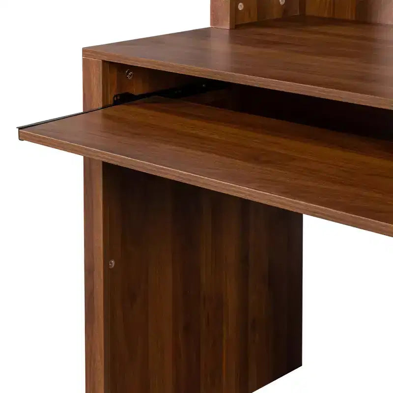 Rustic Home Office Desk with Hutch, 3 Drawers & Open Shelves