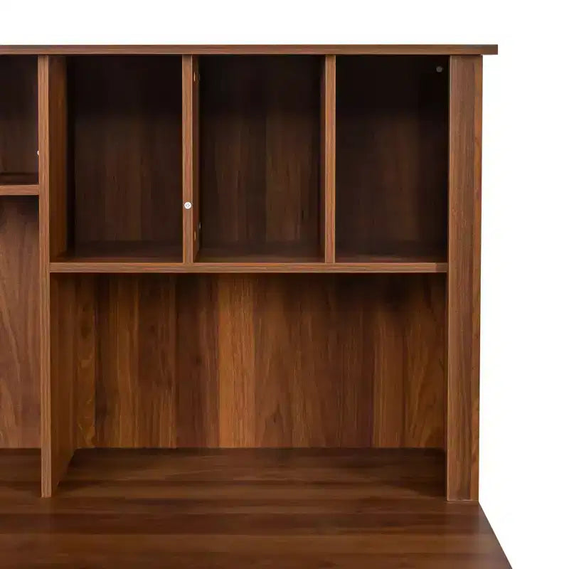 Rustic Home Office Desk with Hutch, 3 Drawers & Open Shelves