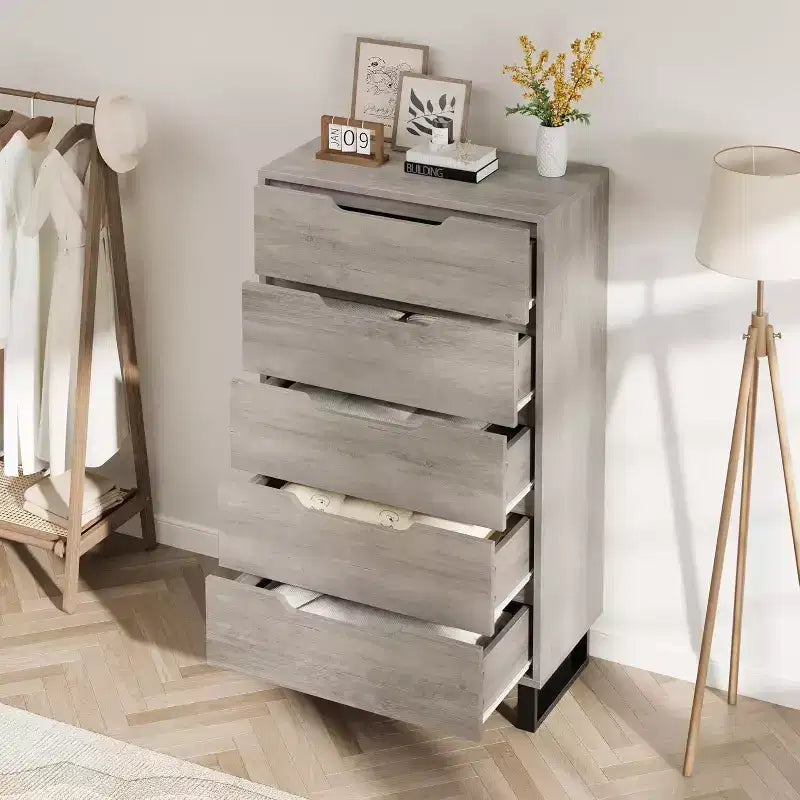 5 Dresser for Bedroom, 51 Tall Dresser, Freestanding Vertical Drawer Cabinet with Storage, Wooden Closet Storage Chest for Living Room, Hallway