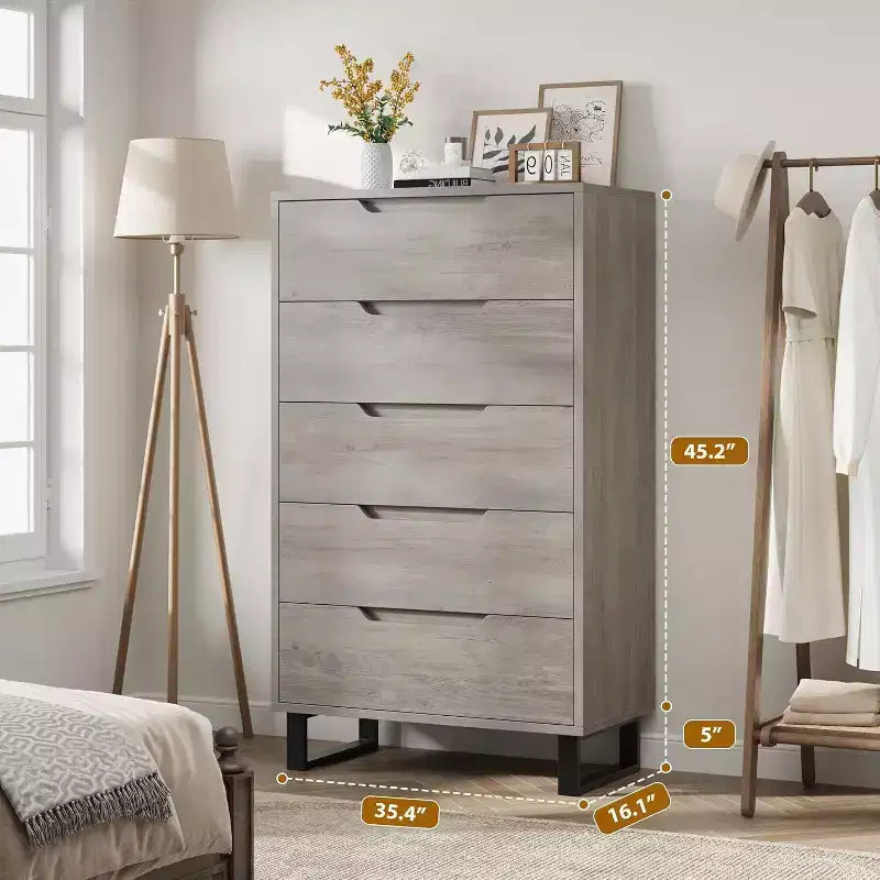 5 Dresser for Bedroom, 51 Tall Dresser, Freestanding Vertical Drawer Cabinet with Storage, Wooden Closet Storage Chest for Living Room, Hallway