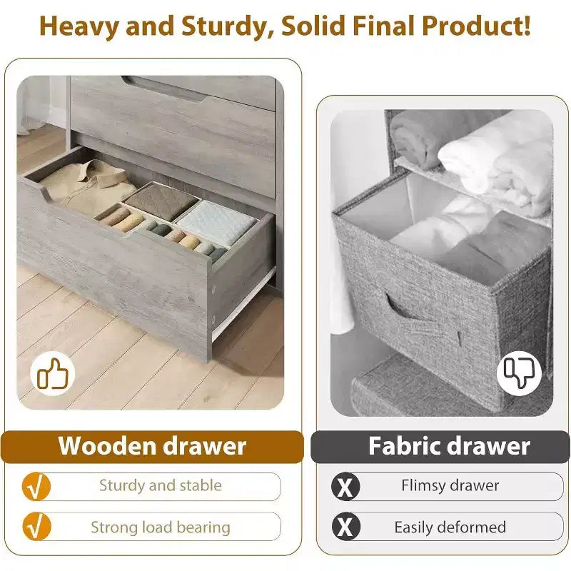 5 Dresser for Bedroom, 51 Tall Dresser, Freestanding Vertical Drawer Cabinet with Storage, Wooden Closet Storage Chest for Living Room, Hallway