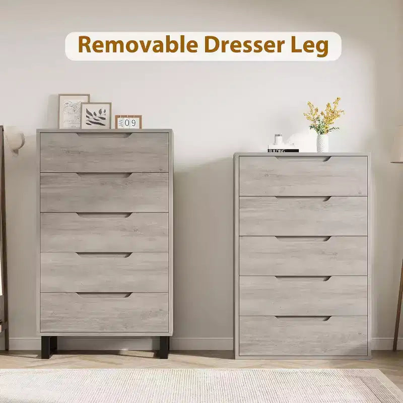 5 Dresser for Bedroom, 51 Tall Dresser, Freestanding Vertical Drawer Cabinet with Storage, Wooden Closet Storage Chest for Living Room, Hallway