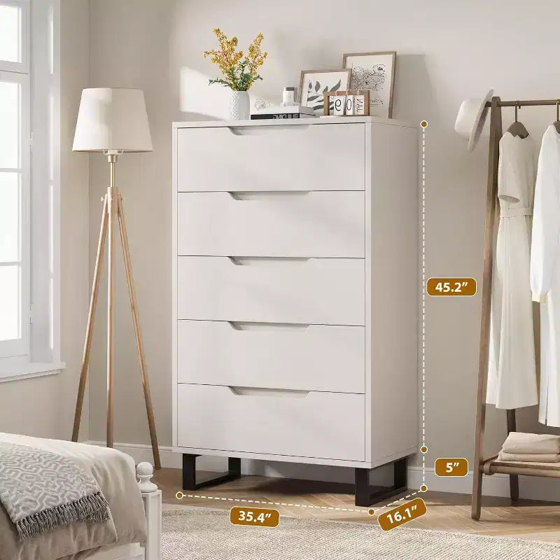 5 Dresser for Bedroom, 51 Tall Dresser, Freestanding Vertical Drawer Cabinet with Storage, Wooden Closet Storage Chest for Living Room, Hallway