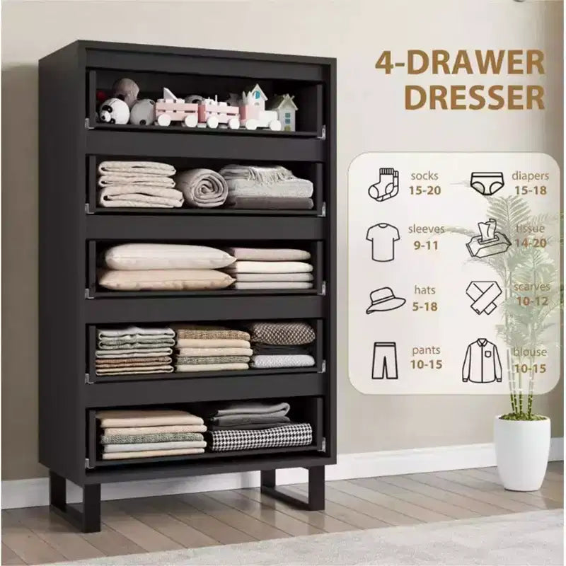 5 Dresser for Bedroom, 51 Tall Dresser, Freestanding Vertical Drawer Cabinet with Storage, Wooden Closet Storage Chest for Living Room, Hallway
