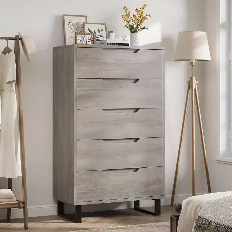5 Dresser for Bedroom, 51 Tall Dresser, Freestanding Vertical Drawer Cabinet with Storage, Wooden Closet Storage Chest for Living Room, Hallway