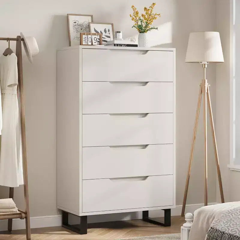 5 Dresser for Bedroom, 51 Tall Dresser, Freestanding Vertical Drawer Cabinet with Storage, Wooden Closet Storage Chest for Living Room, Hallway