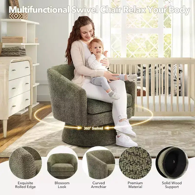 Swivel Accent Chair, 360 Chenille Swivel Lounge Reading Chair, Modern Single Sofa Lounge Armchair w/Storage Space for Living Room Bedroom