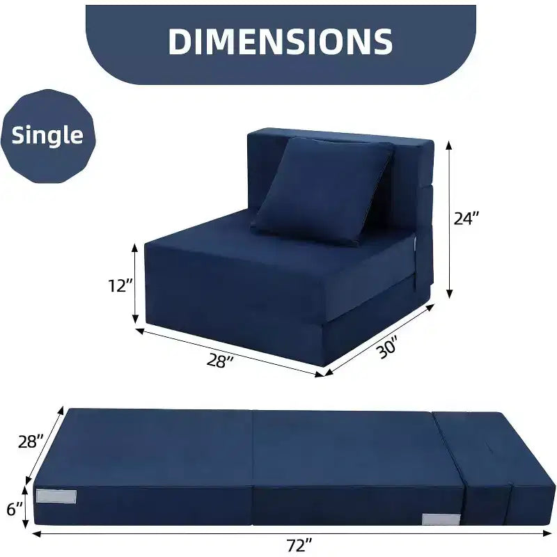 Folding Memory Foam Sofa Mattress, Convertible Sleeper Chair with Pillow, Linen Futon Floor Couch, Single Size