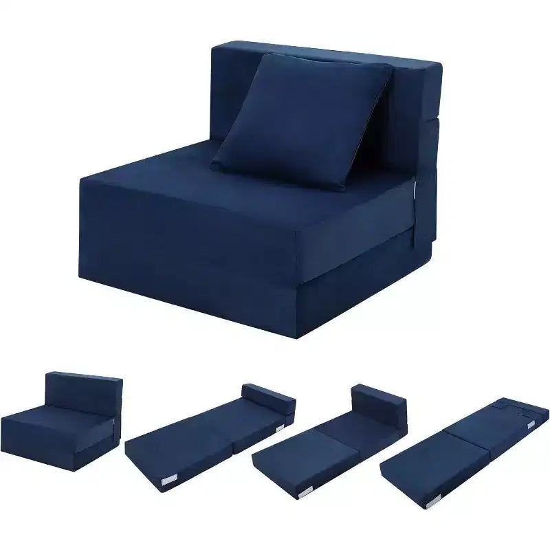 Folding Memory Foam Sofa Mattress, Convertible Sleeper Chair with Pillow, Linen Futon Floor Couch, Single Size