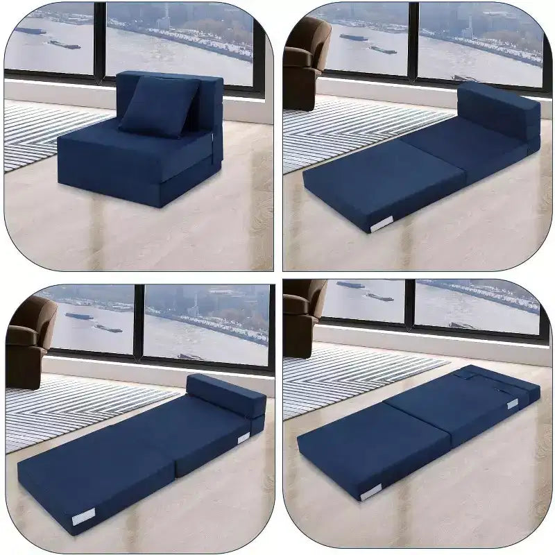 Folding Memory Foam Sofa Mattress, Convertible Sleeper Chair with Pillow, Linen Futon Floor Couch, Single Size