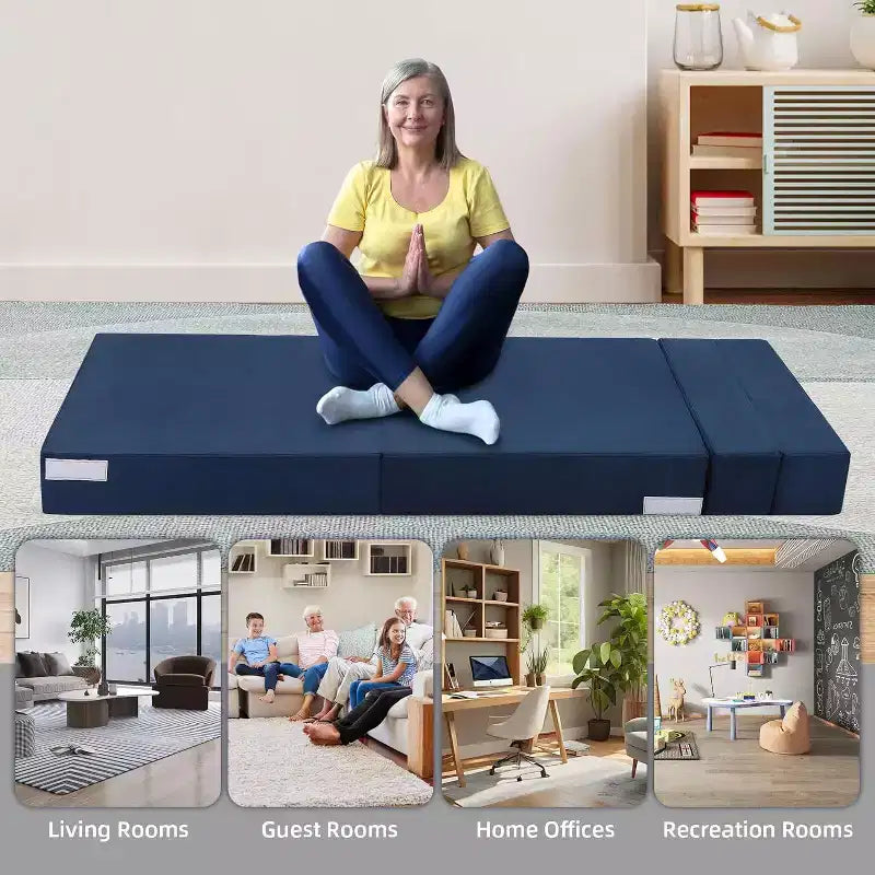 Folding Memory Foam Sofa Mattress, Convertible Sleeper Chair with Pillow, Linen Futon Floor Couch, Single Size