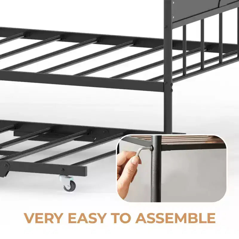 Twin Size Daybed, Heavy Duty Metal Sofa Bed Frame with Headboards, Steel Slats Support