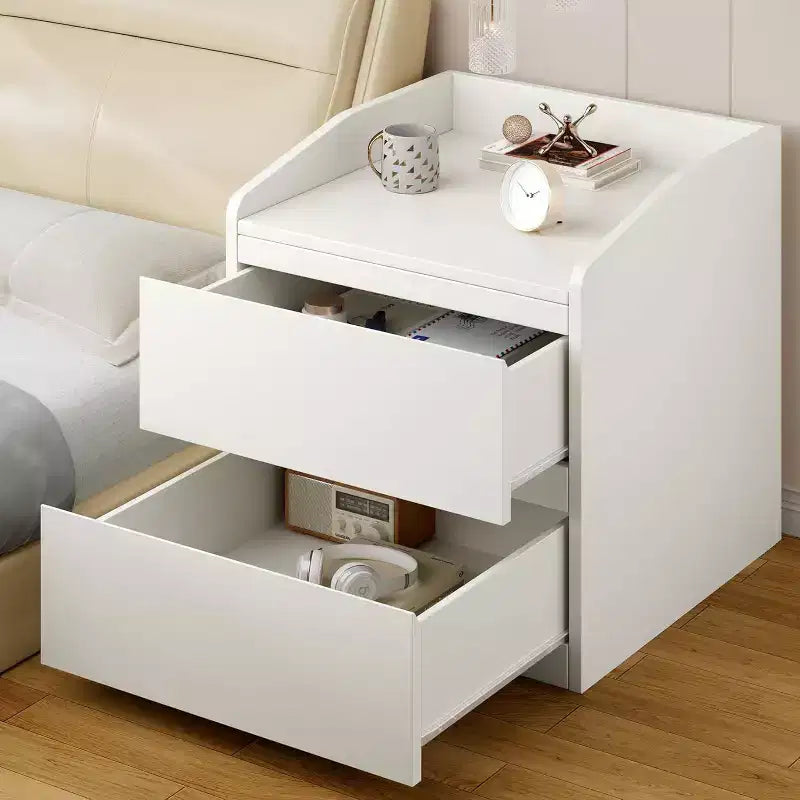 Modern White 2-Drawer Nightstand, Handle-Free Curved Design