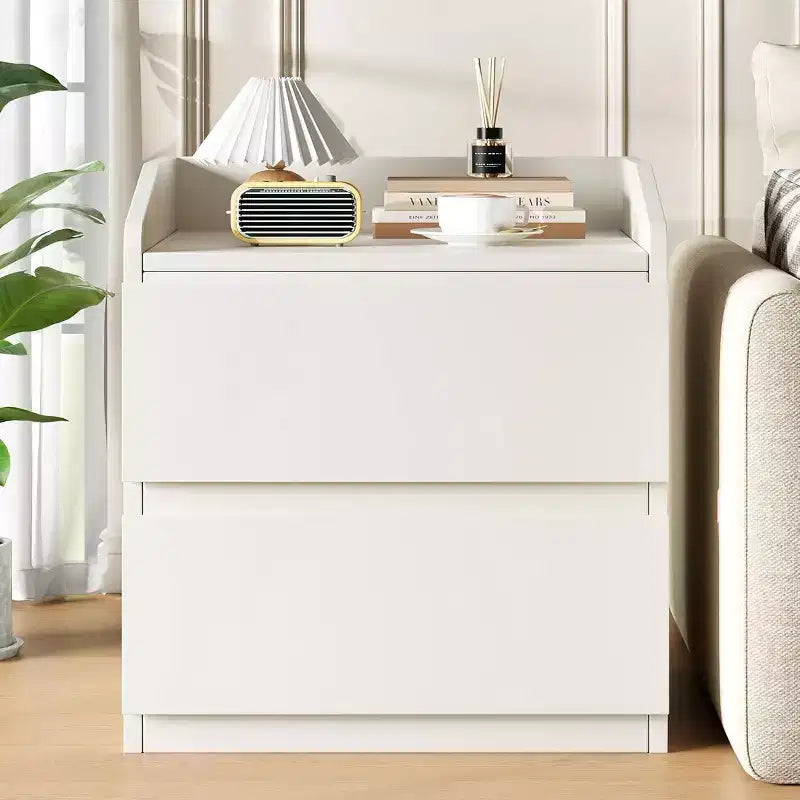 Modern White 2-Drawer Nightstand, Handle-Free Curved Design