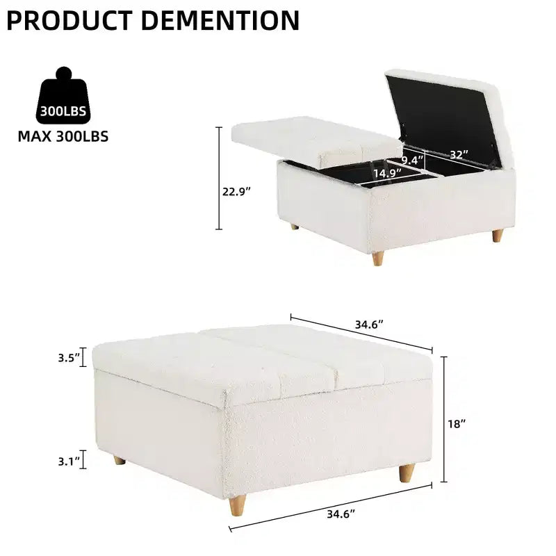 Leather Storage Ottoman Coffee Table with Lift Top, Faux Leather Tufted Upholstered Ottoman Bench for Bedroom Living Room