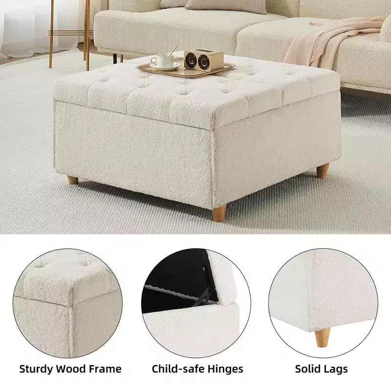 Leather Storage Ottoman Coffee Table with Lift Top, Faux Leather Tufted Upholstered Ottoman Bench for Bedroom Living Room