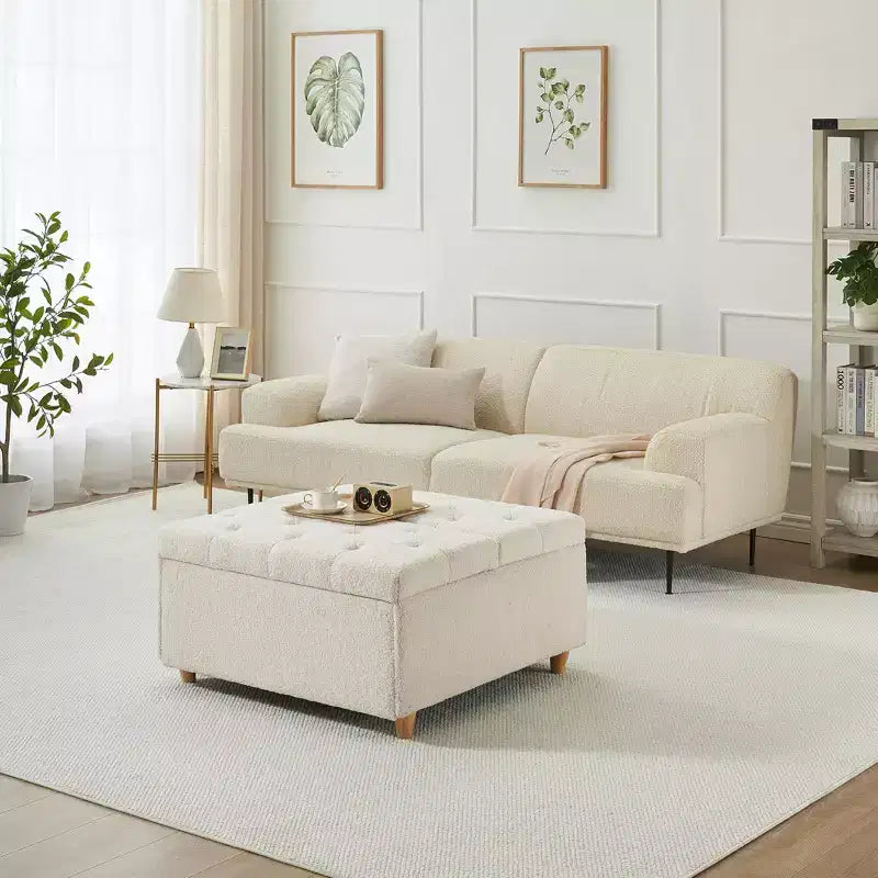 Leather Storage Ottoman Coffee Table with Lift Top, Faux Leather Tufted Upholstered Ottoman Bench for Bedroom Living Room