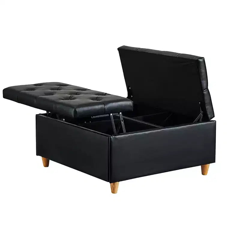 Leather Storage Ottoman Coffee Table with Lift Top, Faux Leather Tufted Upholstered Ottoman Bench for Bedroom Living Room