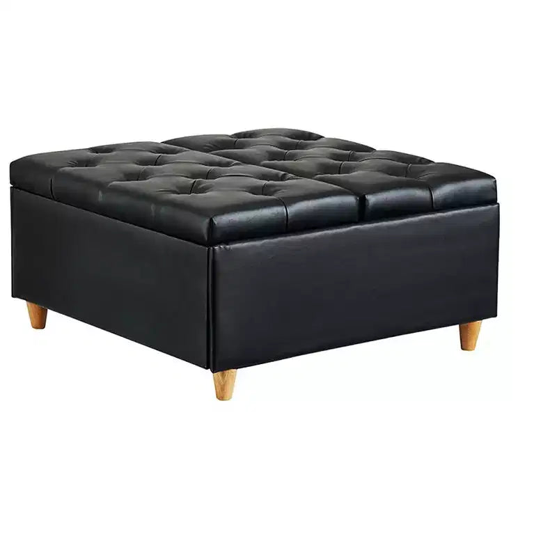 Leather Storage Ottoman Coffee Table with Lift Top, Faux Leather Tufted Upholstered Ottoman Bench for Bedroom Living Room