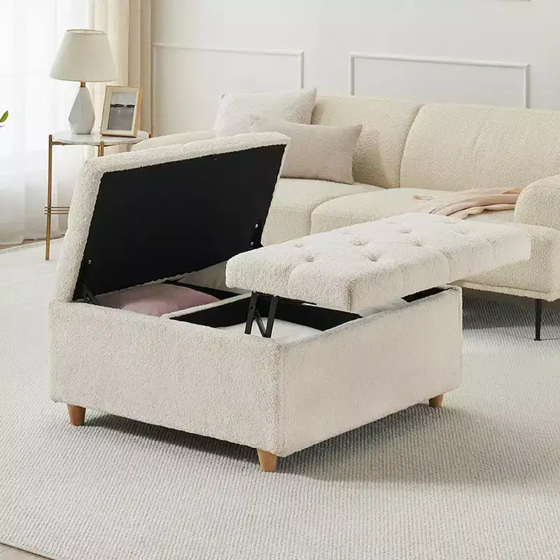 Leather Storage Ottoman Coffee Table with Lift Top, Faux Leather Tufted Upholstered Ottoman Bench for Bedroom Living Room