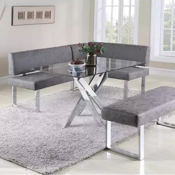Modern Gray Upholstered Dining Bench