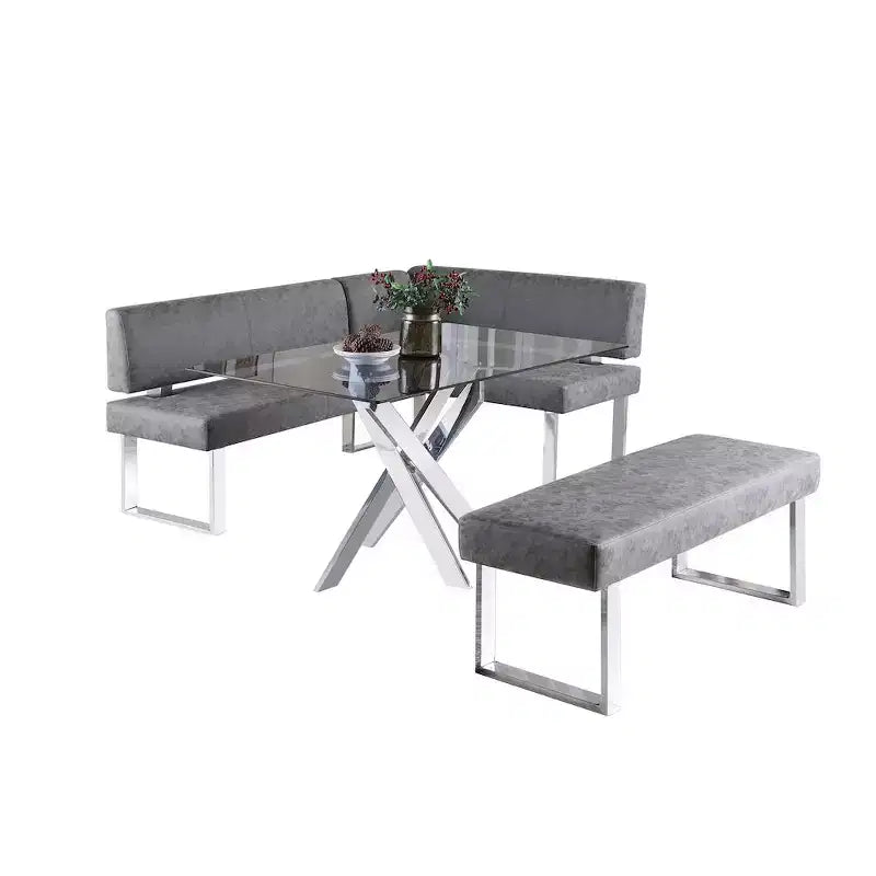 Modern Gray Upholstered Dining Bench