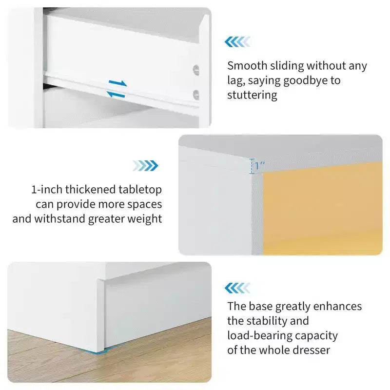 6 Drawer Dresser with Charging Station and LED Lights, Modern Chest of Drawers with Power Outlet