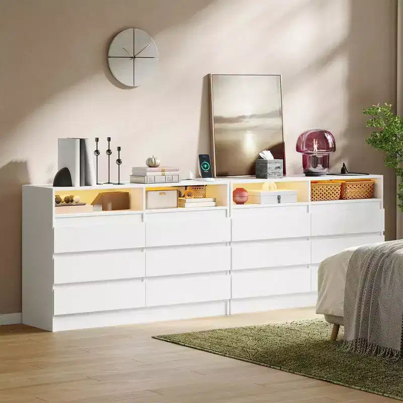 6 Drawer Dresser with Charging Station and LED Lights, Modern Chest of Drawers with Power Outlet