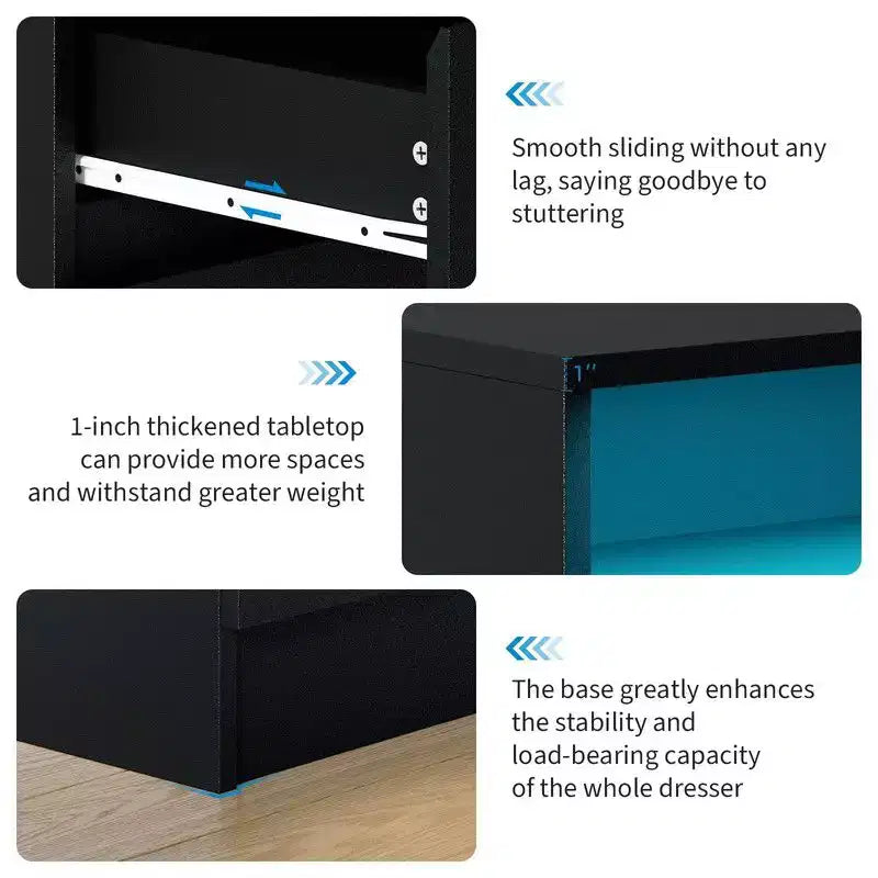 6 Drawer Dresser with Charging Station and LED Lights, Modern Chest of Drawers with Power Outlet