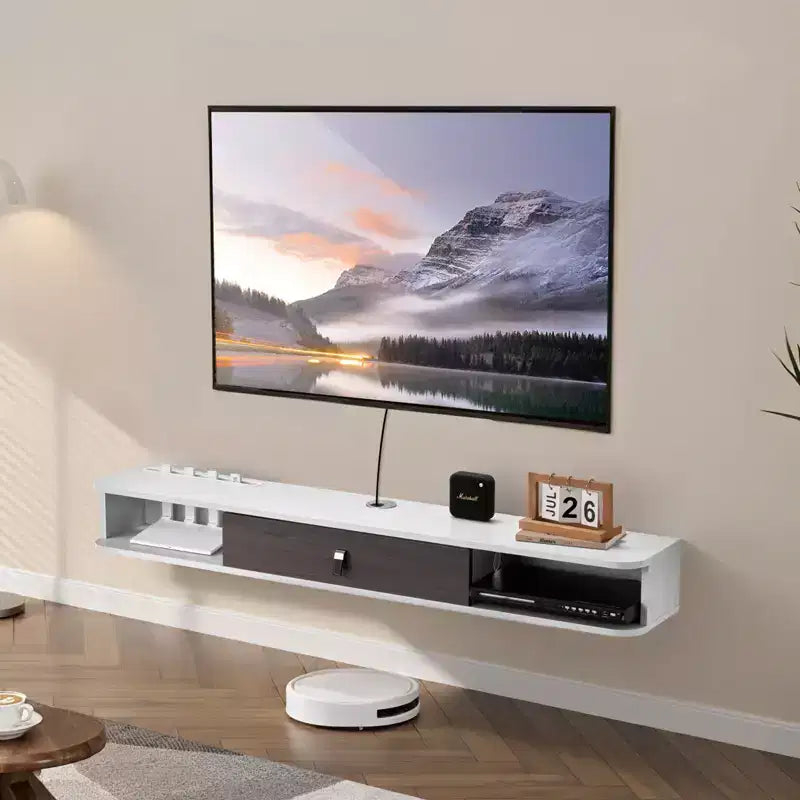 55-Inch Wall Mount Floating TV Stand with Storage Cabinet, White