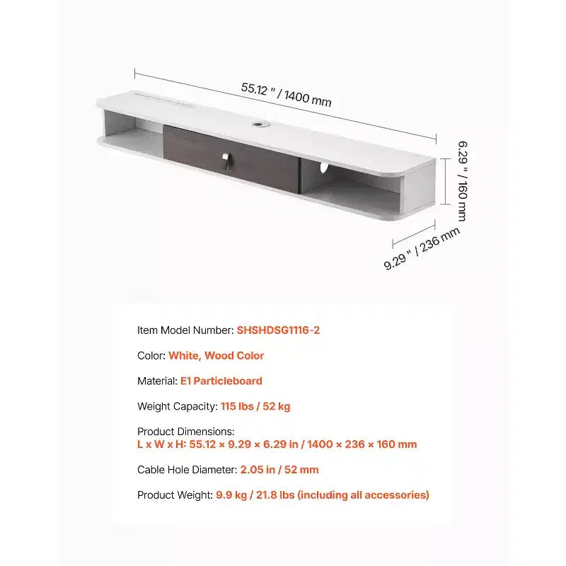 55-Inch Wall Mount Floating TV Stand with Storage Cabinet, White