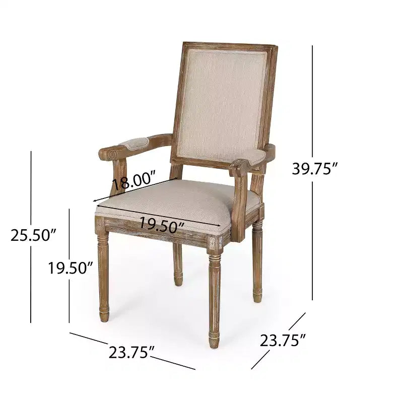 French Country Fabric Upholstered Wood Dining Chairs, Set of 2