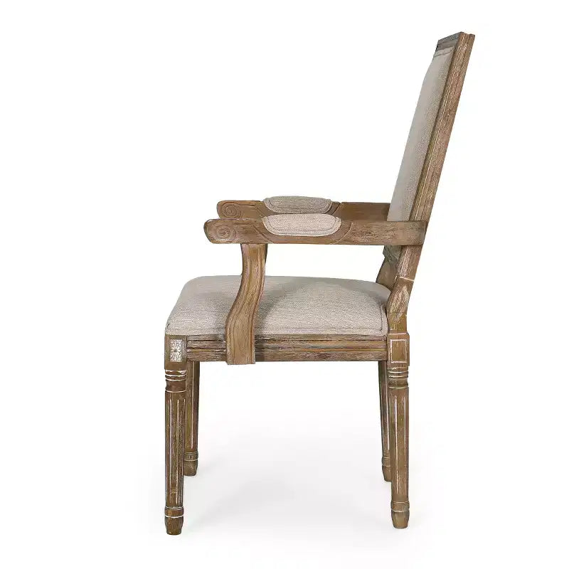 French Country Fabric Upholstered Wood Dining Chairs, Set of 2
