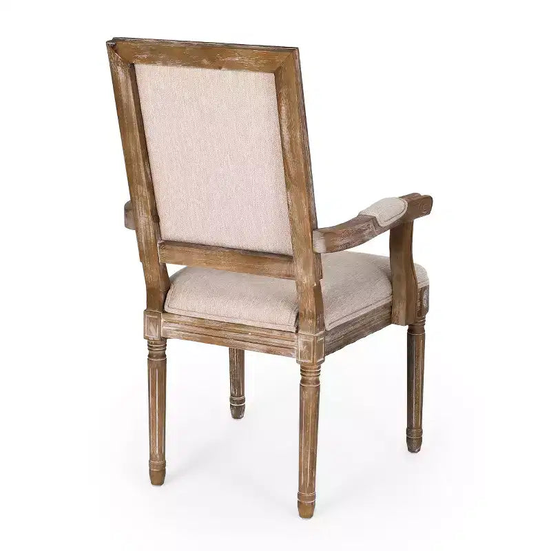 French Country Fabric Upholstered Wood Dining Chairs, Set of 2