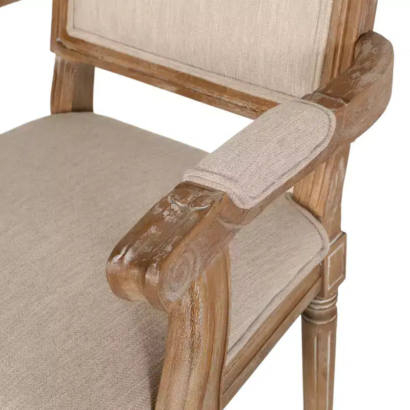 French Country Fabric Upholstered Wood Dining Chairs, Set of 2