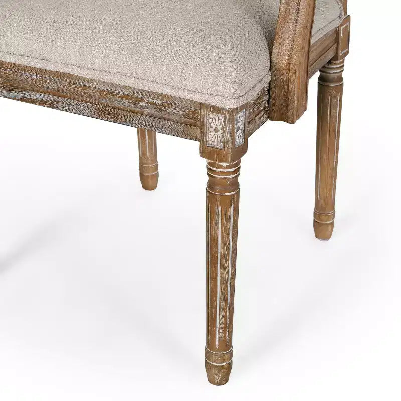French Country Fabric Upholstered Wood Dining Chairs, Set of 2