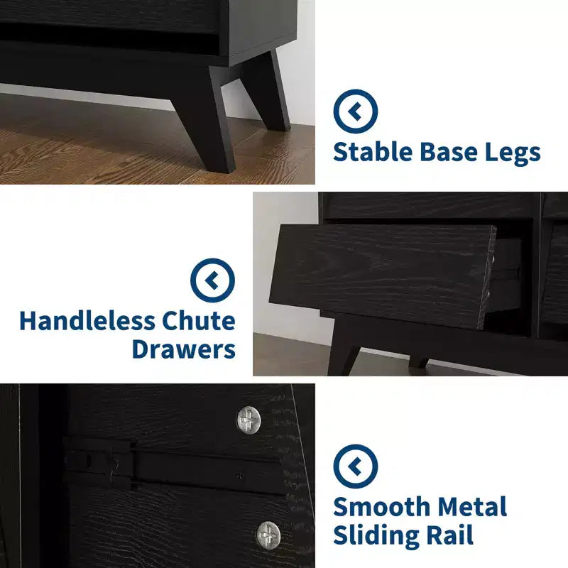 6-Drawer Fluted Wooden Dresser, Modern Nightstand & Storage Chest for Bedroom & Living Room