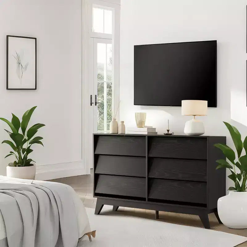 6-Drawer Fluted Wooden Dresser, Modern Nightstand & Storage Chest for Bedroom & Living Room