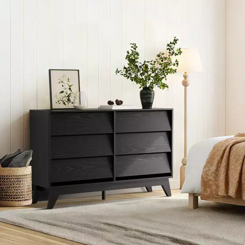 6-Drawer Fluted Wooden Dresser, Modern Nightstand & Storage Chest for Bedroom & Living Room