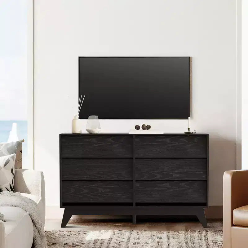 6-Drawer Fluted Wooden Dresser, Modern Nightstand & Storage Chest for Bedroom & Living Room