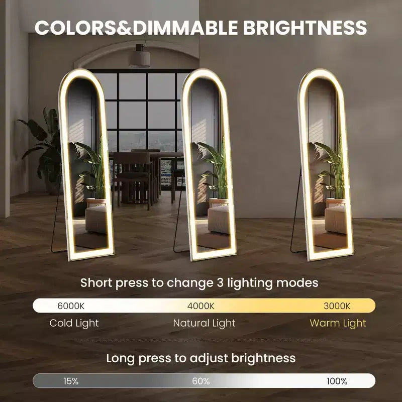 60-Inch Full Length LED Floor Mirror, Aluminum Alloy Frame, Standing or Wall-Mounted
