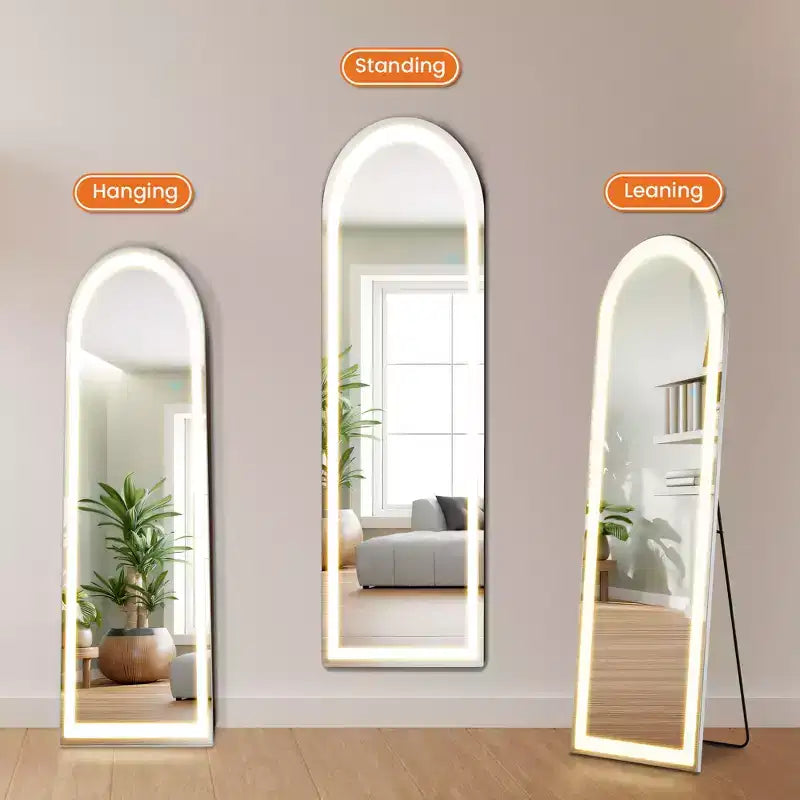 60-Inch Full Length LED Floor Mirror, Aluminum Alloy Frame, Standing or Wall-Mounted